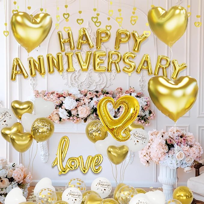 Gold and White Anniversary Party Decorations, Happy Anniversary Banner - Image 5