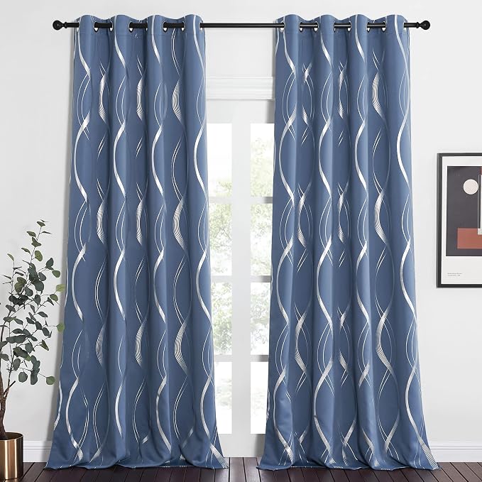 NICETOWN Living Room Curtains 120" Long, Stone Blue, 2 Panels, Extra Long - Image 2