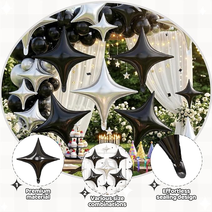 Black Silver Star Balloons, 26 Inch and 10 Inch Silver Stars Shaped Balloon - Image 3