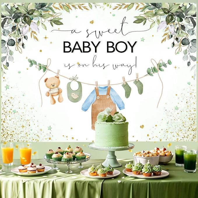 InMemory Greenery Baby Shower Backdrop Oh Baby Clothes Welcome Newborn Party - Image 4