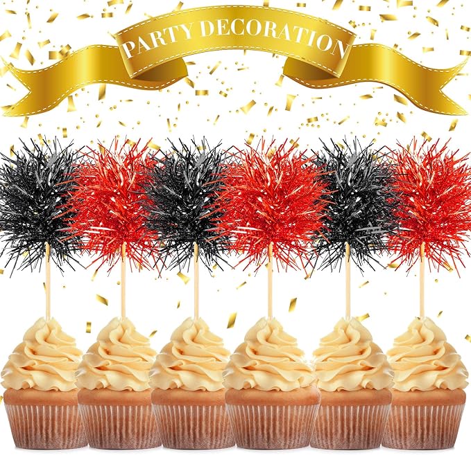 Chinco 100 Pcs Halloween Foil Firework Cupcake Toppers | Sparkle Tinsel Cake - Image 2