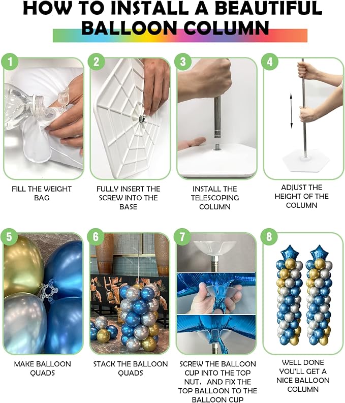 YALLOVE 2-Pack Up to 7-Ft Adjustable Metal Balloon Column Stands | Telescopic - Image 6
