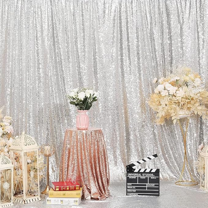 Poise3EHome 6FT x 8FT Silver Sequin Backdrop, Shimmer Backdrop Curtain - Image 3