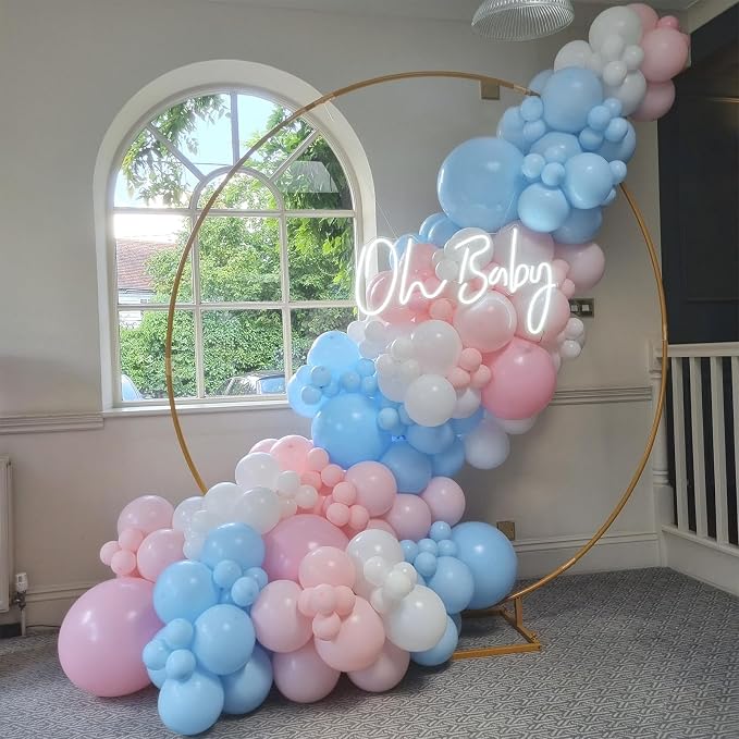 HILAVO Pink and Blue Balloons 12 Inch Pastel Light Baby Blue Pink White Party - Image 6