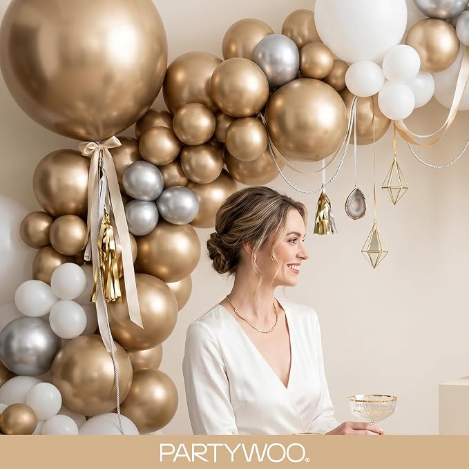 PartyWoo Metallic Gold Balloons 123pcs Chrome Gold Color 18 12 10 5 Inch | 18 - Image 9