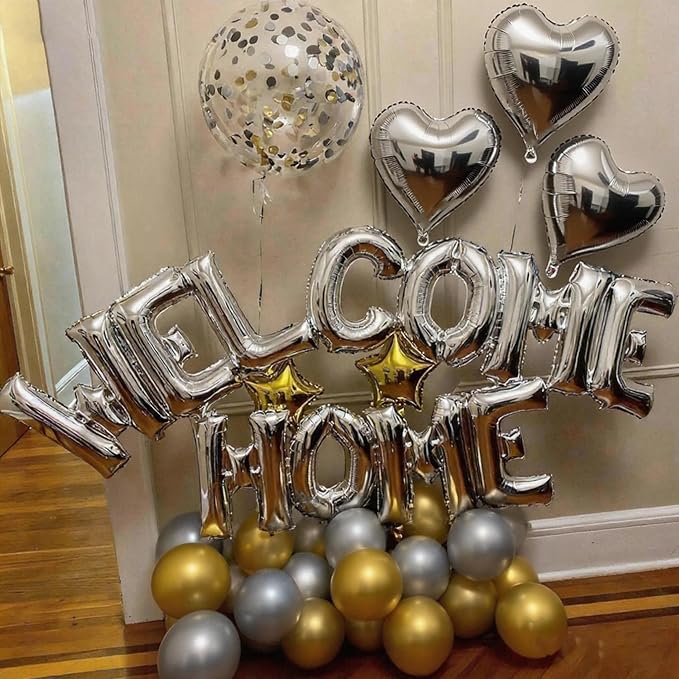 Welcome Home Balloons Silver, 16Inch Welcome Home Foil Balloons Banner - Image 6