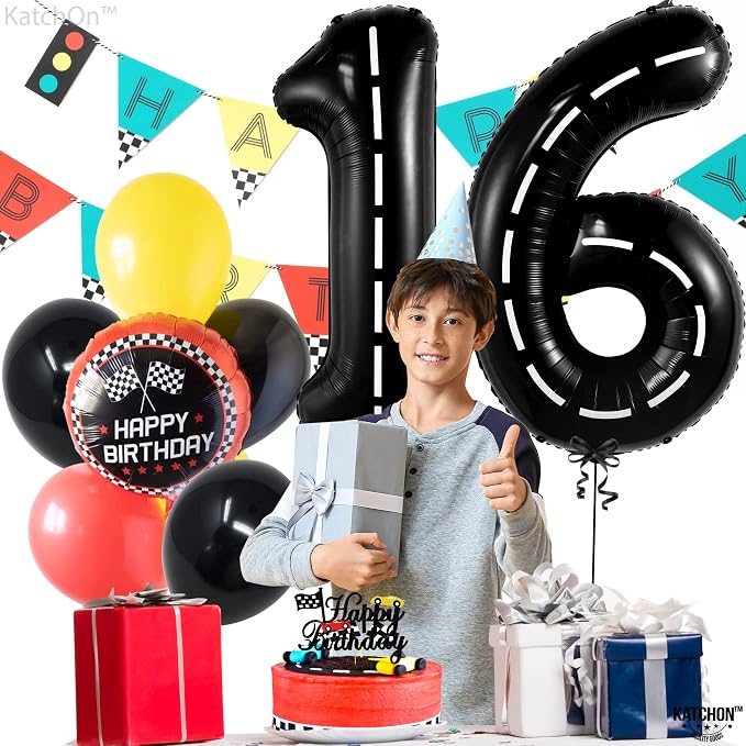 KatchOn Black 16th Birthday Balloons 40 Inch | 16 Balloon Numbers, 16th - Image 7