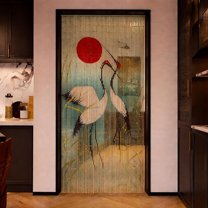 Cranes with Red Sun Beaded Bamboo Curtain 35.4" x 78.7" | 90-strand doorway - Image 7