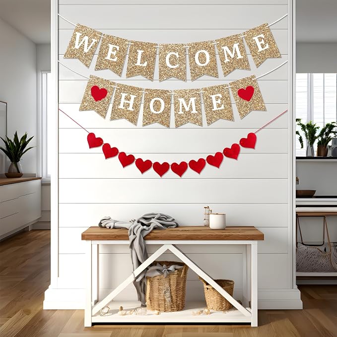 Glitter Gold Welcome Home Banner, Fully Assembled, 8 ft Strand | Ready to Hang - Image 4