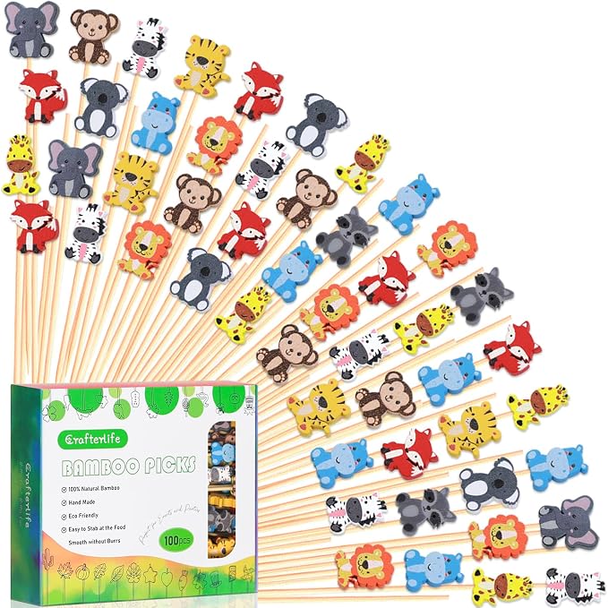 100Pcs Safari Animal Cocktail Picks Young Wild And One Two Three Decor | 5" by Crafterlife