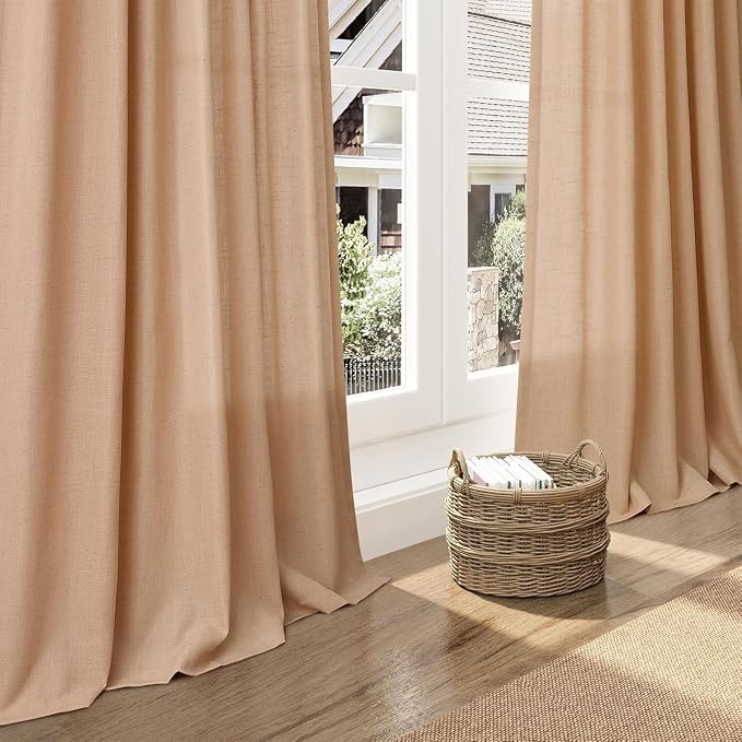 Camel Linen Curtains for Living Room Extra Long 126 Inches Long Back Tab Light - Image 5