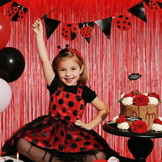 Red Foil Fringe Curtains Tinsel Backdrop - Image 2