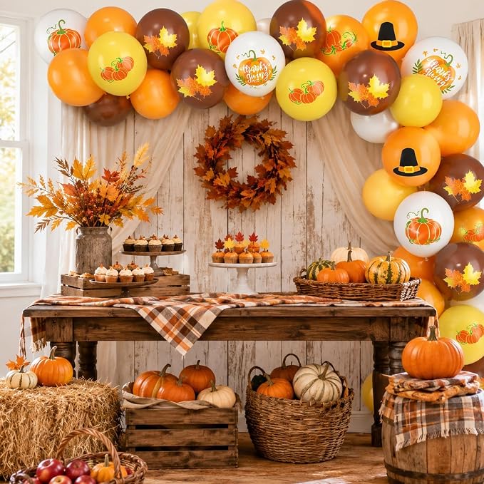 Thanksgiving Balloons, 12 Inch Orange Coffee Brown Yellow White Pumpkin Fall - Image 6