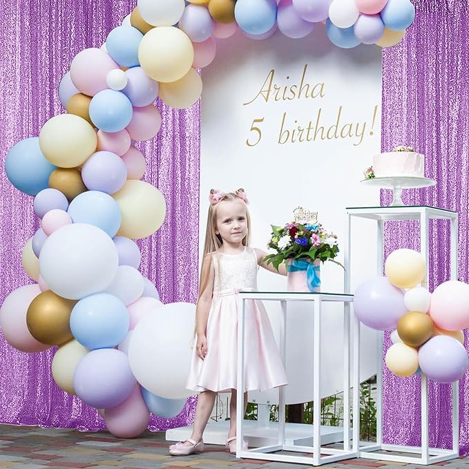 Sugargirl Lavender Purple Sequin Backdrop Curtain 4FTx8FT Glitter Lavender - Image 2
