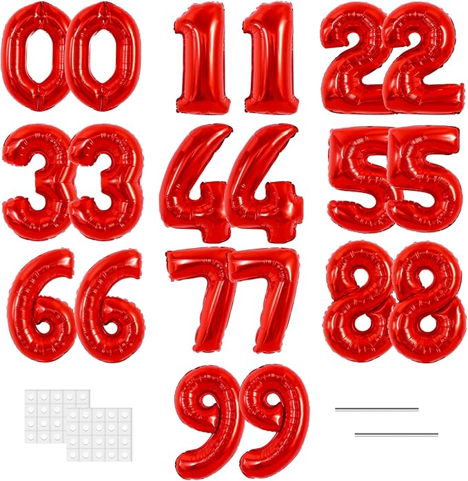 TONIFUL 20 Pcs Number Balloon 2 Set 16 Inch Fat Red 0-9 Numbers Balloons | by TONIFUL