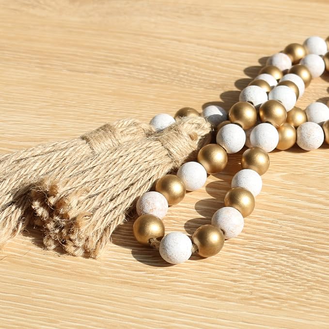 Meplait Wood Bead Garland, 39in Decorative Tassels Garland, Rustic Farmhouse - Image 5