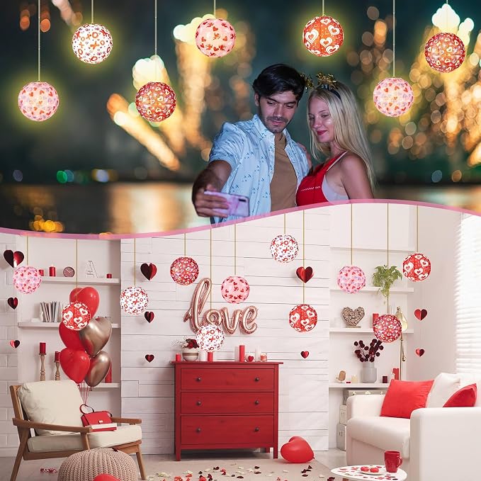 Panelee 12 Pcs Valentine's Day Paper Lanterns Party Decorations Pink Heart - Image 6
