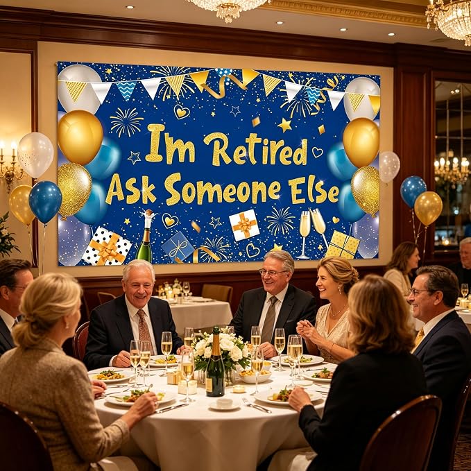Blue Gold I'm Retired Ask Someone Else Backdrop Banner Photography Background - Image 5