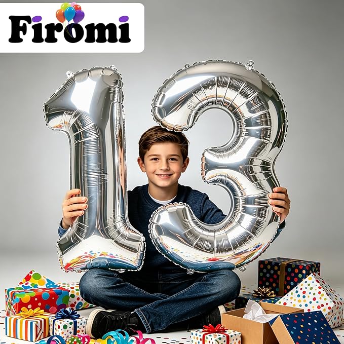 FIROMI 13 Number Balloons 40-inch Silver Big Foil Mylar 31 Balloon Numbers | - Image 5