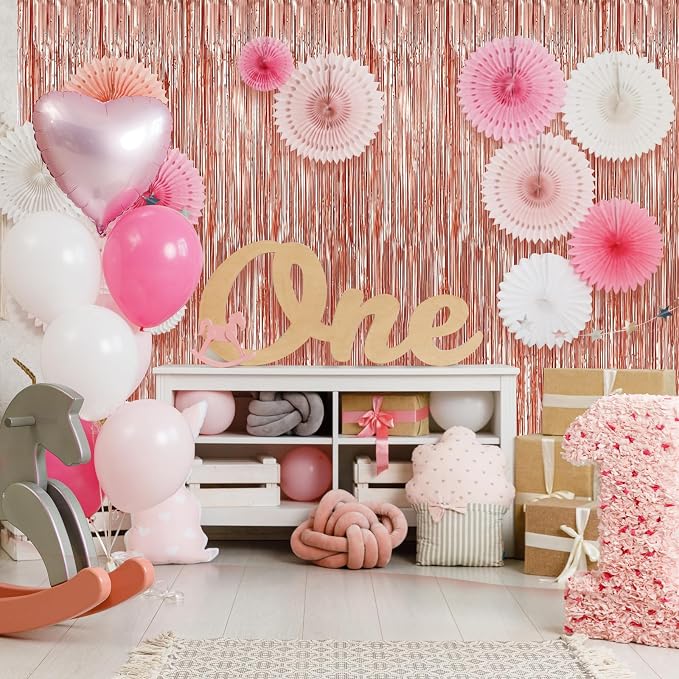 5 Pack 3.3 x 9.9 ft Rose Gold Fringe Backdrop Streamers Party Decorations | - Image 4