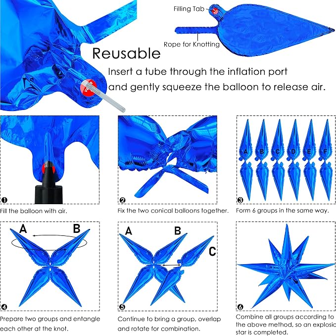 ZAKVOOR 60 Pcs Star Balloons 12 Spike Foil Explosion Party Decoration Balloons - Image 3