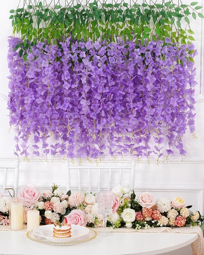 12 Pack Wisteria Hanging Flowers, 3.6 Feet/Pcs Purple Wisteria Artificial by Waipfaru