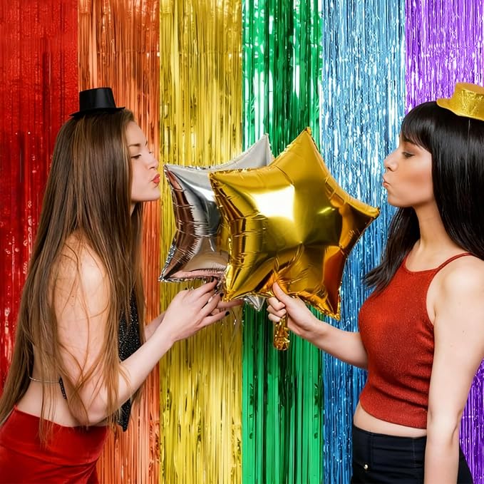 10 Pack Rainbow Backdrop Party Decorations Tinsel Curtain Party Streamer Foil - Image 3