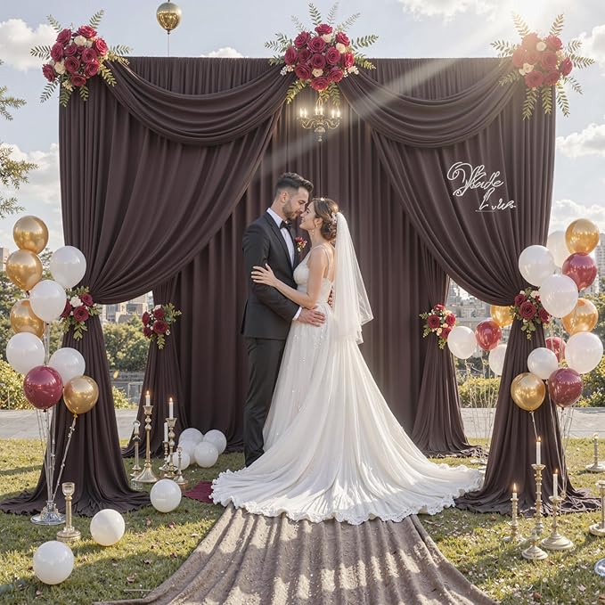 30 ft x 10 ft Wrinkle Free Brown Backdrop Curtain - Image 8