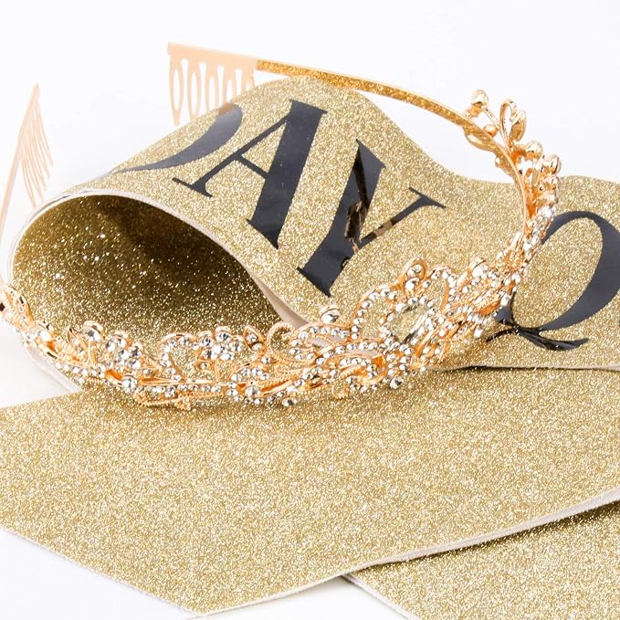 COCIDE Birthday Decorations for Women Sash and Tiara Crown for Party Gold | - Image 5