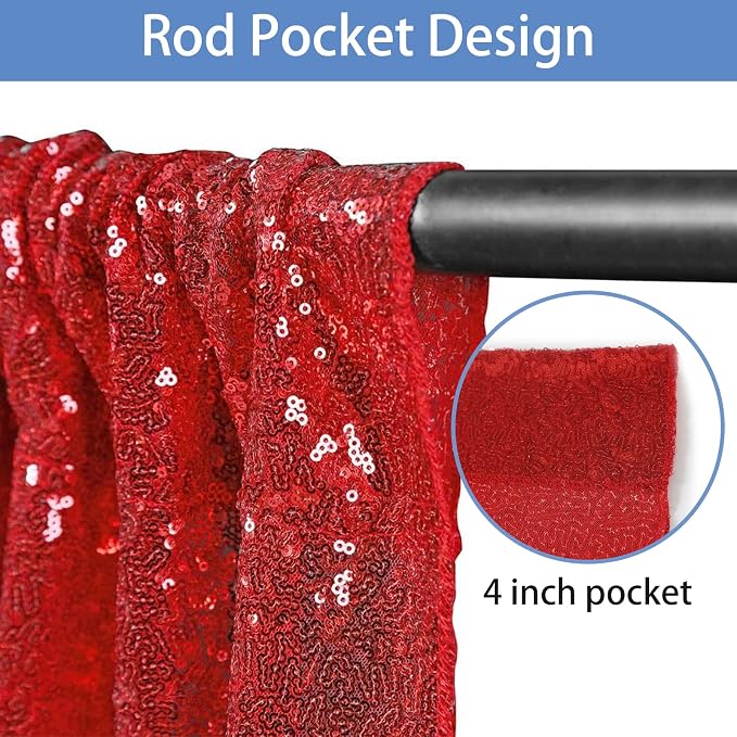 Hahuho Red Sequin Backdrop Curtain, Party Decoration（2 Panels, 2FT x 8FT - Image 2