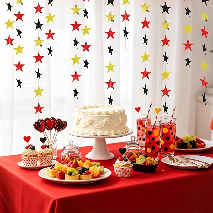 BEISHIDA 6Pcs Black Red and Gold Glitter Star Garland Decor Twinkle Star Banner - Image 5