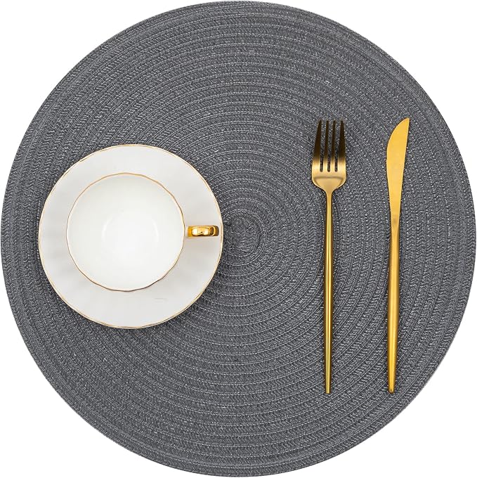 SHACOS Round Placemats Set of 6 Washable 15 inch Round Table Mats Cotton - Image 2