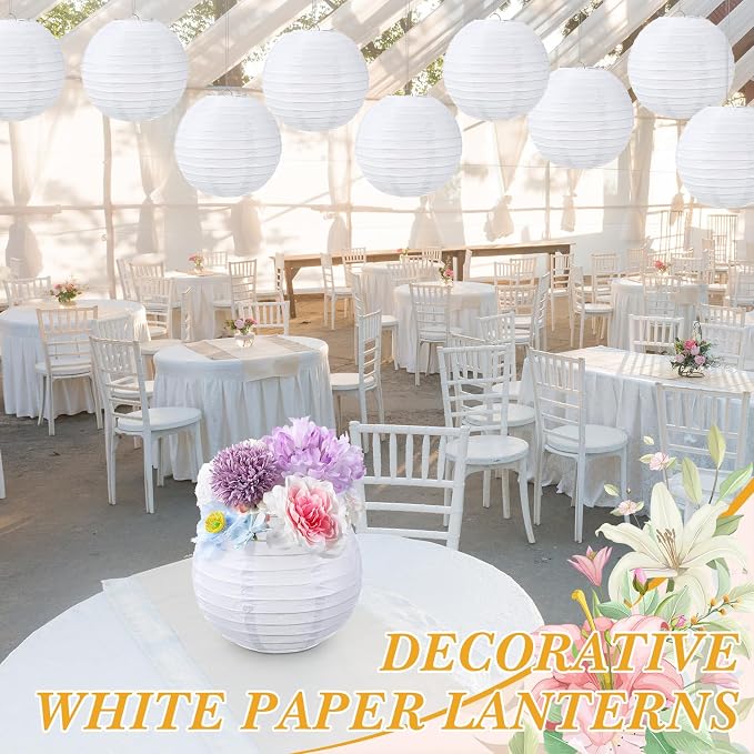 Treela 48 Pack White Chinese Japanese Paper Lanterns Decorative Hanging Round - Image 5