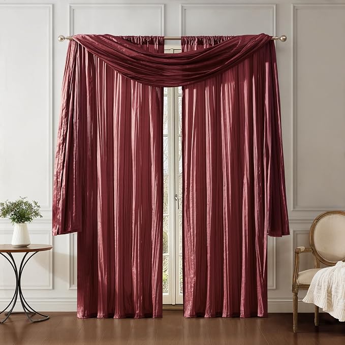 Athena Faux Silk Window Curtain and Scarf Set - Image 2