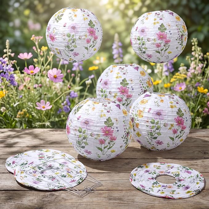 Honoson 12 Pcs Wildflower Paper Lanterns Spring Floral Watercolor Wildflower - Image 5