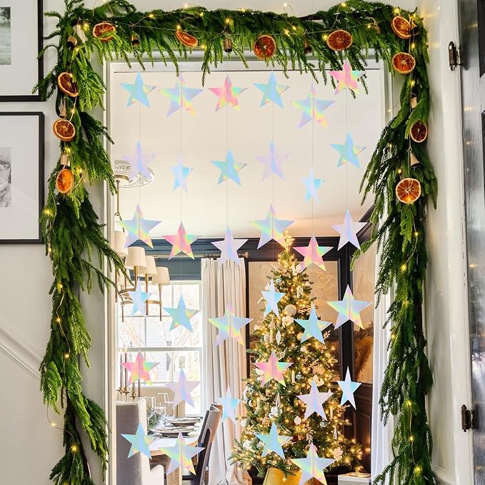 BEISHIDA Glitter Star Garland Iridescent Holographic Party Decor Twinkle Star - Image 6