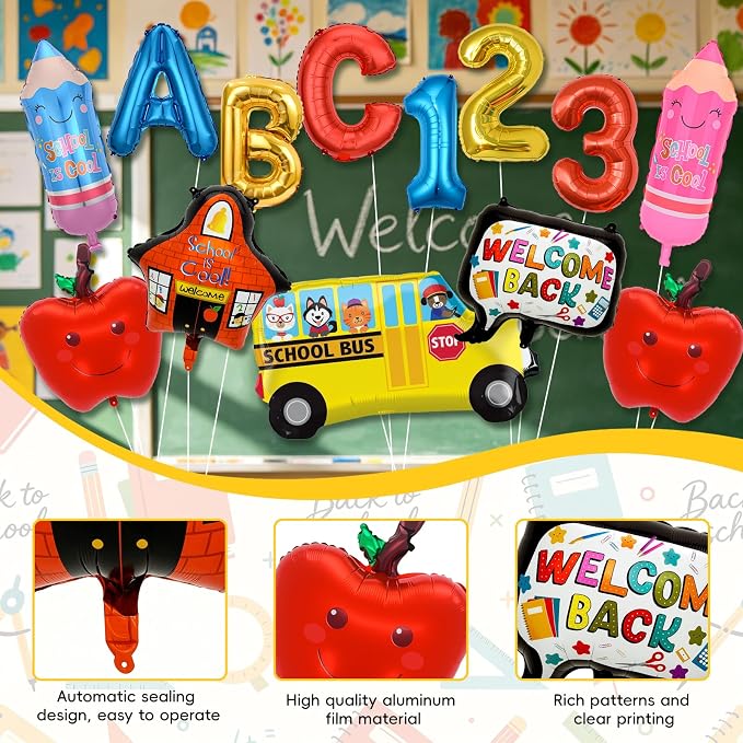 Back to School Balloons, Back to School Decorations, ABC 123 Foil Balloons | - Image 3