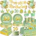 216pcs Yingoto Green Gold 30 Birthday Decorations Tableware Set, 25 Serves | No by Yingoto