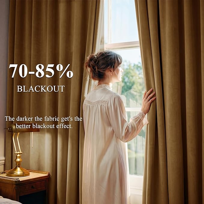 Gold Brown Velvet Curtains for Living Room Boho, W52 x L72, 2 Panels | 300GSM - Image 3