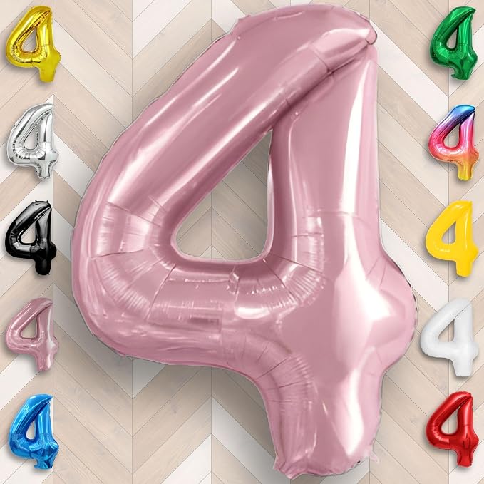 Pink Pearl Number Balloon 4 Mylar Foil Macaron Balloons 40 inch - Image 6