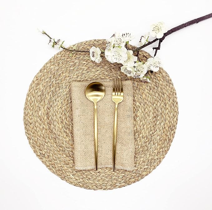 Woven Placemats for Dining Table Set of 6, 100% Natural Straw, Rustic Round - Image 2