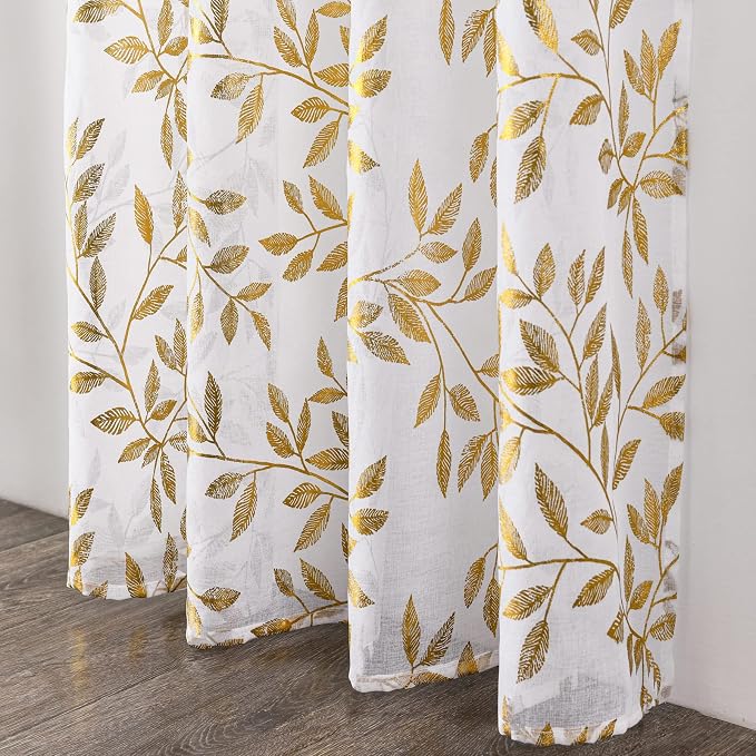 Sutuo Home White Sheer Curtains 84 Inches Long 2 Panels Set, Luxury Gold Foil - Image 5