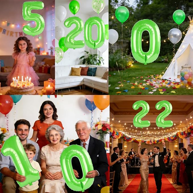 40 Inch Number 5 Balloons for 5th Birthday Party Decorations, 0-100 Fruit Green - Image 7
