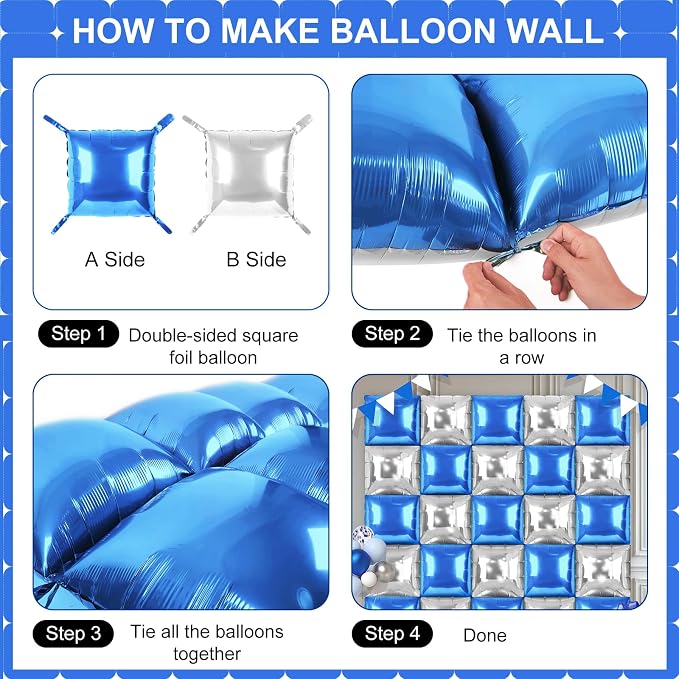 Blue and Silver Square Foil Balloons 25 Pcs Metallic Blue and Silver Balloons - Image 3