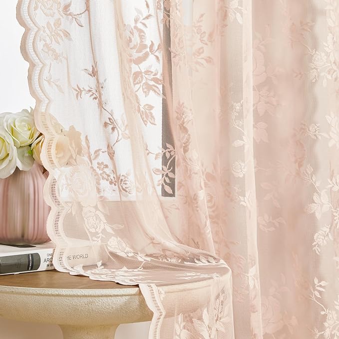 Blush Pink Lace Cafe Curtains - Image 5