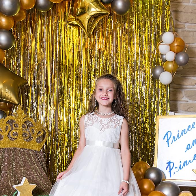 10 Pack Gold Fringe Curtain Backdrop Tinsel Streamers Birthday Party - Image 6
