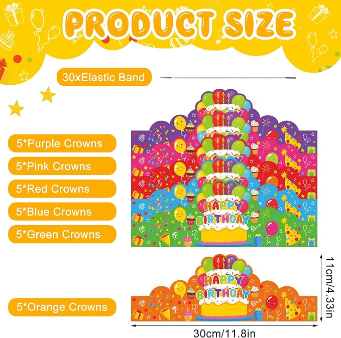 30 Pcs Birthday Party Crowns for Kids Happy Birthday Hats Colorful Crown Set - Image 2