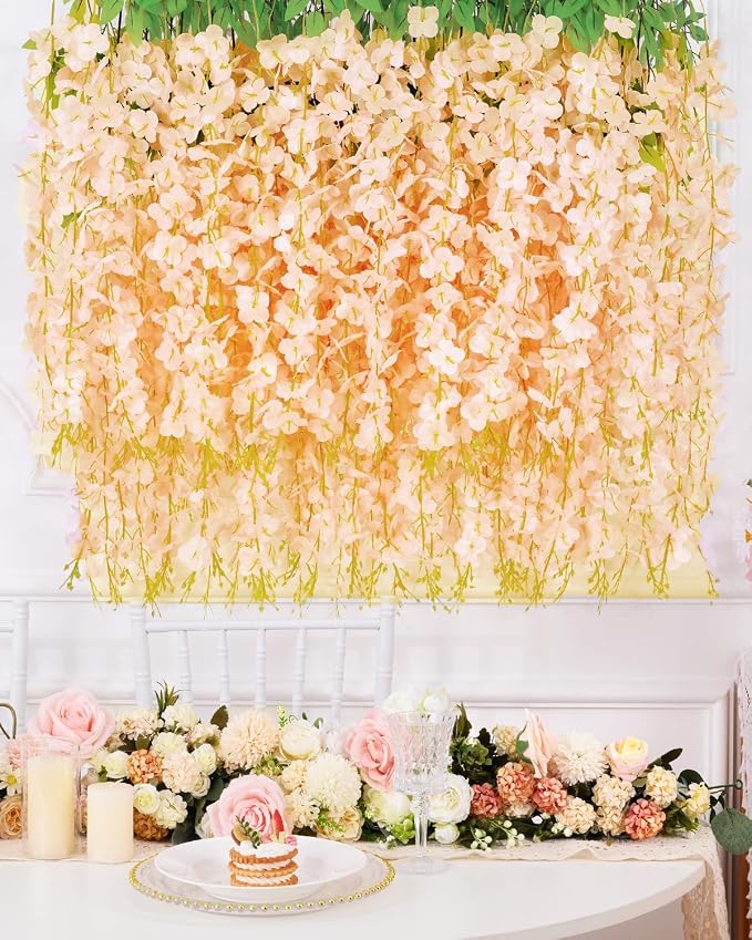 12 Pack Wisteria Hanging Flowers, 3.6 Feet Champagne Wisteria Artificial Flowers - Image 6