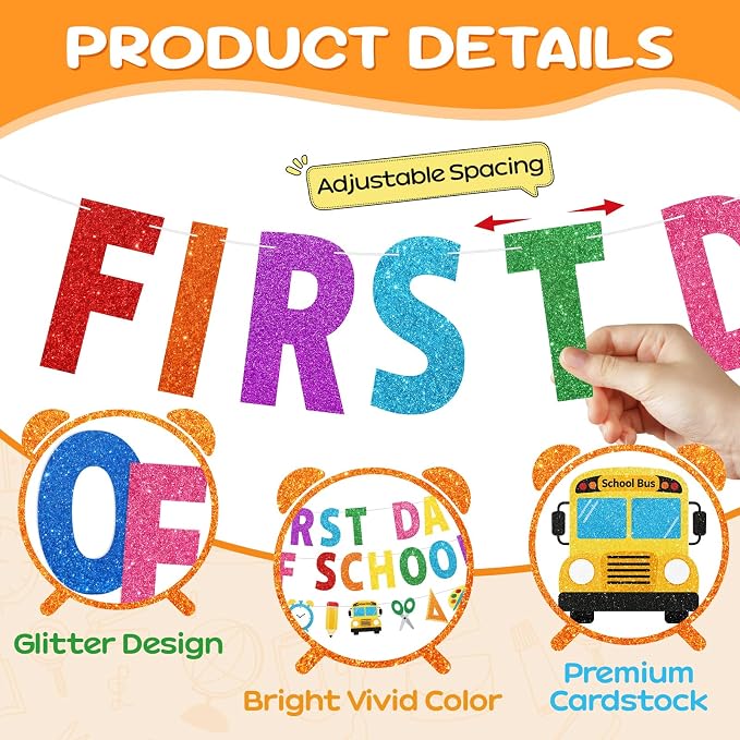 First Day of School Banner, NO-DIY Back to School Party Decorations | Colorful - Image 3