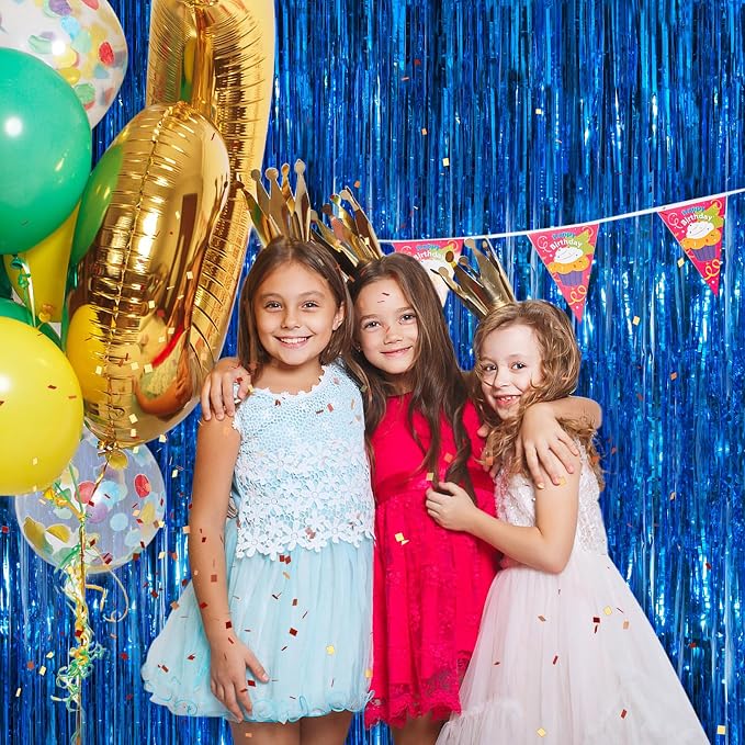 Blue Metallic Tinsel Foil Fringe Curtains, 2 Pack 3.3x8.3 Feet Party Streamer - Image 6